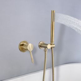 Bathroom Shower Set In Wall Brushed Gold Shower Mixer Cold and Hot Total Brass Bath and Shower Mixer Tap Brass Bathroom Faucet