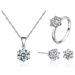 Other Jewellery Sets Fashion Sier Bridal For Women Accessory Cubic Zircon Crystal Necklace Rings Stud Earrings Set Gift Drop Delivery