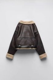 23SS Designer Herbst/Winter Damen Fleece doppelseitige Jacke brauner Mantel Auto Maschinenanzug Lederjacke XS-L
