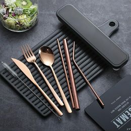 Dinnerware Sets 9pcs Premium Cutlery Travel Set Stainless Steel Knife Fork Spoon Chopsticks Home Kitchen Flatware