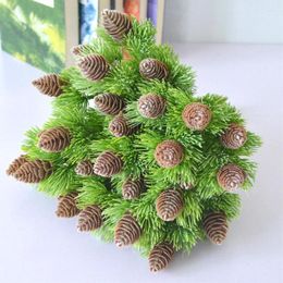 Decorative Flowers Artificial Plastic Pine 7 Branches Nuts Cones Fake Plants Tree For Christmas Party Decoration Faux Grass Xmas Home