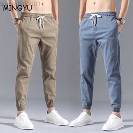 Men's Jeans Spring Summer Streetwear Hip Hop Cargo Pants Men's Cargo Pants Elastic Harun Ankle-Length Pant Joggers Khaki Imitate Jeans Male L230724