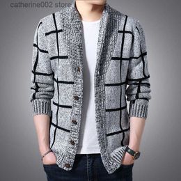 Men's Sweaters Men Casual Knit Cardigan Thick Warm Cheque Slim Sweater Coat 2022 Autumn New Fashion British Cardigan Jacket Men's Clothing T230724