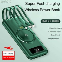 30000mAh Wireless Power Bank Built in Cable Portable Fast Charging Powerbank for iPhone 14 X Samsung S22 Huawei Xiaomi Poverbank L230619