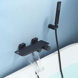 Gray Bathtub Shower Set Wall Mounted Black Bathtub Faucet Bathroom Cold and Hot White Bath and Shower Mixer