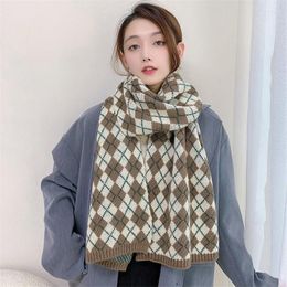 Scarves Winter Plaid Scarf Women Knitted Korean Fashion Vintage Pashmina Blanket Female Shawl Drop