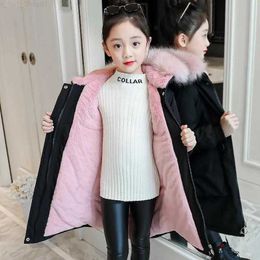 Pullover New Children's Winter Warm Plus Velvet Down jacket Cotton Jacket Girls' Clothing Children's Clothing Thick Parka Faux Fur Hooded Coat Z230724