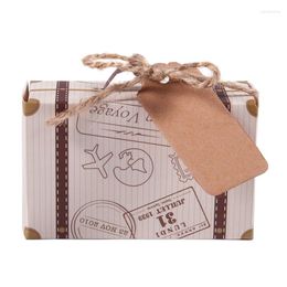 Gift Wrap 50pcs Mini Suitcase Favor Box Party Candy Vintage Kraft Paper With Tags And Rope For Wedding/Travel Themed Party/Brid