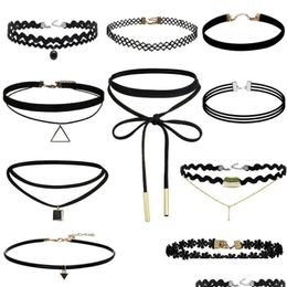 Chokers Fashion Black Punk Gothic Choker Necklaces For Women Flower Veet Lace Lady Geometric Collar Necklace Jewellery Drop Delivery Pe Dh8Tu