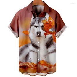 Men's Casual Shirts Animal Shirt For Men 3d Dog Husky Print Clothing Daily Short Sleeved Tops Beach Party Sweatshirt Soft Hawaiian