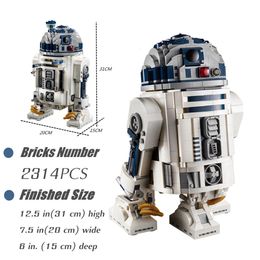 Action Toy Figures In Stock 75308 Fit 2314Pcs Robot Space Union R2D2 Model Building Block Bricks Boy Birthday Gift Toys for Kids 230724