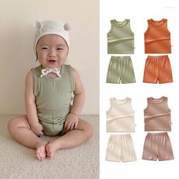 Clothing Sets Baby Clothes Summer Vest Shorts Suit 2023 Season Breathable Thin Style Boys Girls Two-Piece Set Solid Color