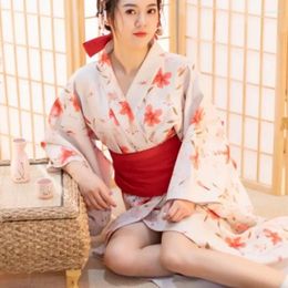 Ethnic Clothing Women Traditional Long Japanese Kimono With Red Obi Poshooting Performance Dance Yukata Robe Ladies Geisha Cosplay Costumes