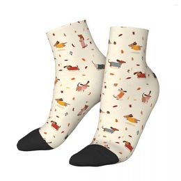 Men's Socks Cute Dachshunds In Winter Sweaters With Autumn Leaves Ankle Male Mens Women Summer Stockings Printed