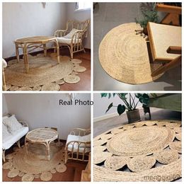 Carpets Rug Pure Natural Plant Fibre Carpets Home Decoration Mats Modern Water Reed Grass Circular Round Carpet Weaving Style R230725