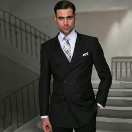 Latest Coat Pants Designs Men Black Suits Groom Wedding Tuxedo 2Piece Man Blazer Double Breasted Peaked Lapel Costume Homme Mariag224O