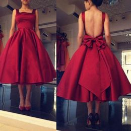 2019 Cheap Tea Length Prom Dresses Spaghetti Backless Burgundy Red Draped Short Women Plus Size Formal Occasion Party Celebrity Go229L