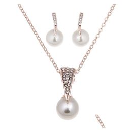 Earrings Necklace Fashion Creative Gold Colour Bridal Pearl Jewellery Set For Women Lady Female Drop Delivery Sets