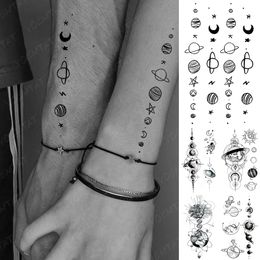 Kids Children Boy Girl Baby Water Transfer Temporary Tattoo Sticker Earth Star Moon Galaxy Cute Black Line Small Size Fake Tatto