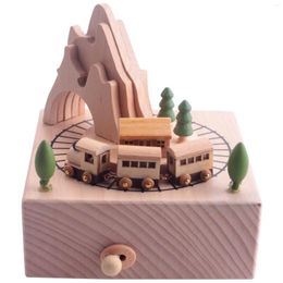 Storage Bags Wooden Musical Box Featuring Mountain Tunnel With Small Moving Magnetic Train Plays
