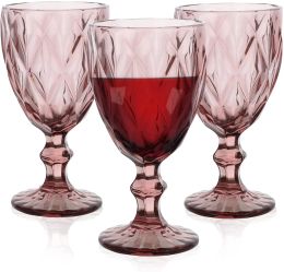 European Creative Wine Glass Water Cups Transparent Vintage Relief Red Wine Mug Retro Engraving Embossed Juice Champagne Goblets 10oz FY5509 JY24