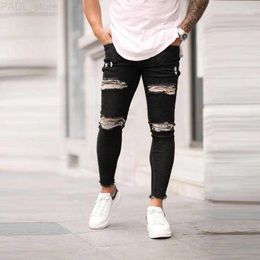 Men's Jeans 2021 Brand Style Stylish Ripped Skinny Destroyed Frayed Slim Fit Denim Pants Trousers Hip Hop Jeans#g301 L230724