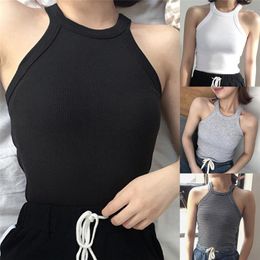 Women's Tanks Sexy Crop Tops Solid Halter Tank Top Women Summer Camis Backless Camisole Fashion Sports Tube Female Sleeveless Cropped Vest