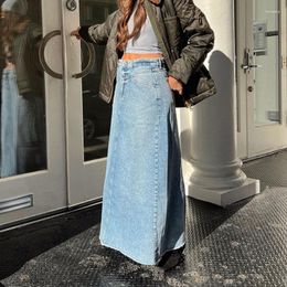 Röcke xpqbb y2k Streetwear Frauen Sommer Mode High Wist Denim Long Rock für Frauen Vintage Loose Blue A-Line Maxi