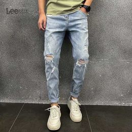 Men's Mens Jeans Summer Versatile Broken Fashion Brand Slim Fit Light Beggar Korean Edition Casual Slimfit Pants Trendy 230706 L230724