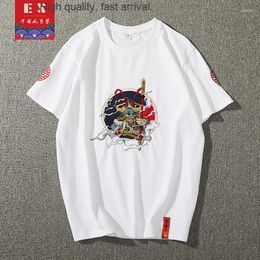Men's T Shirts Style Summer Chinese Embroidered Short-Sleeved T-shirt Cotton Ethnic Half-Sleeved Crew Neck Fashion