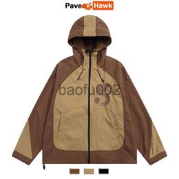 Men's Jackets Patchwork Waterproof Outdoor Jackets Men Spring Autumn Hooded Bomber Jacket Casual Street Loose Zipper Color Block Coat Couple J230724