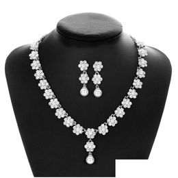 Wedding Jewellery Sets Fashion Sier Colour Rhinestone Crystal Bridal For Women Necklace Earrings Bracelet Set Accessories Drop Delivery Dhx82