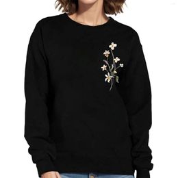 Women's Hoodies 2023 Arrival Women Autumn And Winter Casual Fashion Black Colour Round Neck Sweatshirt Floral Printed Long Sleeved