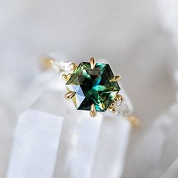 Wedding Rings Luxury Green Stone Ring Zircon Bridal Gold Plated For Women Female Party Jewellery Fashion Accessories Gifts