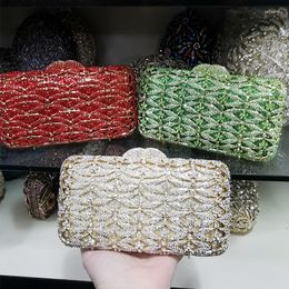 Evening Bags 2023 Arrival Red/Green 3 Colours Crystal Clutch Purse Diamond Clutches Women Dinner Banquet Shoulder Handbags