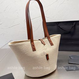 Designer Fashion Beach Bags Women's Shoulder Bag Personality Straw Design Handbags High Quality Women Genuine Leather Woven Bag