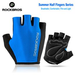 Sports Gloves ROCKBROS half finger MTB bicycle gloves breathable nylon Racing bicycle gloves thin light wear-resistant fingerless fitness gloves 230720