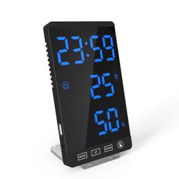 Desk Table Clocks Digital Alarm Travel Clock LED Mirror Touch Button Thermometer and Hygrometer Electronic Weather USB Desktop 230721