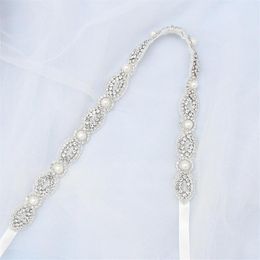 Wedding Sashes TRiXY S435 Fashion Beaded Belt Clear Crystal For Formal Dress Pearl Bridal Rhinestone Belts Silver2442