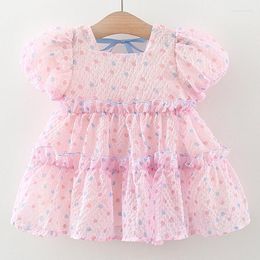 Girl Dresses Summer Clothes Baby Korean Fashion Cute Dot Mesh Short Sleeve Infant Princess Dress Toddler Outfits Set BC2339-1