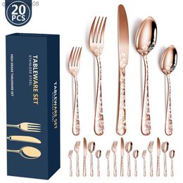 20pcs Patterns Stainless Steel Cutlery Set Spoon Fork Knife Gold Silver Rose Gold Kitchen Tableware Silverware Dinnerware Set L230704