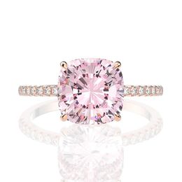 18k Rose Gold Pink Sapphire Diamond Ring 925 Sterling Silver Party Wedding Band Rings For Women Fine Jewelry2738