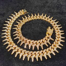 luxury jewelry chokers pendant necklaces high quality bizarre hip hop single sided thorny comb shaped large gold chain Cuban chain necklace sold by manufacturers