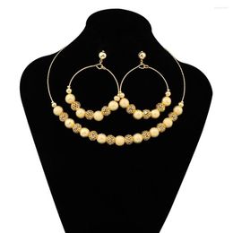 Necklace Earrings Set Gold Colour Imitation Pearl Large Round And Necklaces For Women Jewellery Gift Female