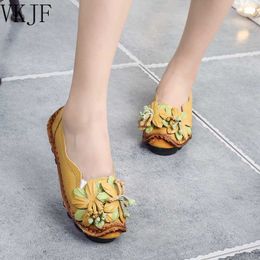 Dress Shoes 2023 New National Wind Flowers Handmade Genuine Leather Shoes Women Retro Soft Bottom Flat Shoes Summer Canvas Ballet Flats L230724