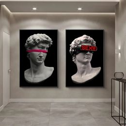 Canvas Painting Funny Sculpture of David with VR Glasses Wall Art David Posters and Prints Pictures for Living Room Home Decor Wall w06