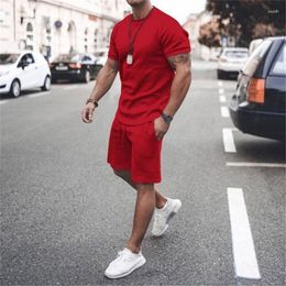 Men's Tracksuits Summer Casual Suit Solid Colour Fitness Jogging Fashion Sports Outfit Short-Sleeved T-Shirt Shorts 2 Piece Set Sportswear