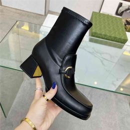 Top Design Winter Boots 2023 Fashion Women Vintage Decorative Leather Cotton Cloth Wool Warm Keeping High Heel Thick Sole Snow Flat Socks Shoes 02-01