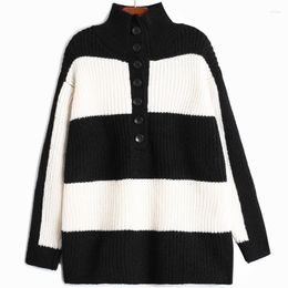 Women's Sweaters Orange Striped Knitting Sweater Loose Fit Turtleneck Long Sleeve Women Pullovers Fashion Autumn Winter 2023 U767