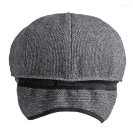Berets Autumn Winter Cap Thick Warm Men Beret Male Vintage Wool Hat Dad Grandfather Ivy Octagonal Sboy Flat Beanies